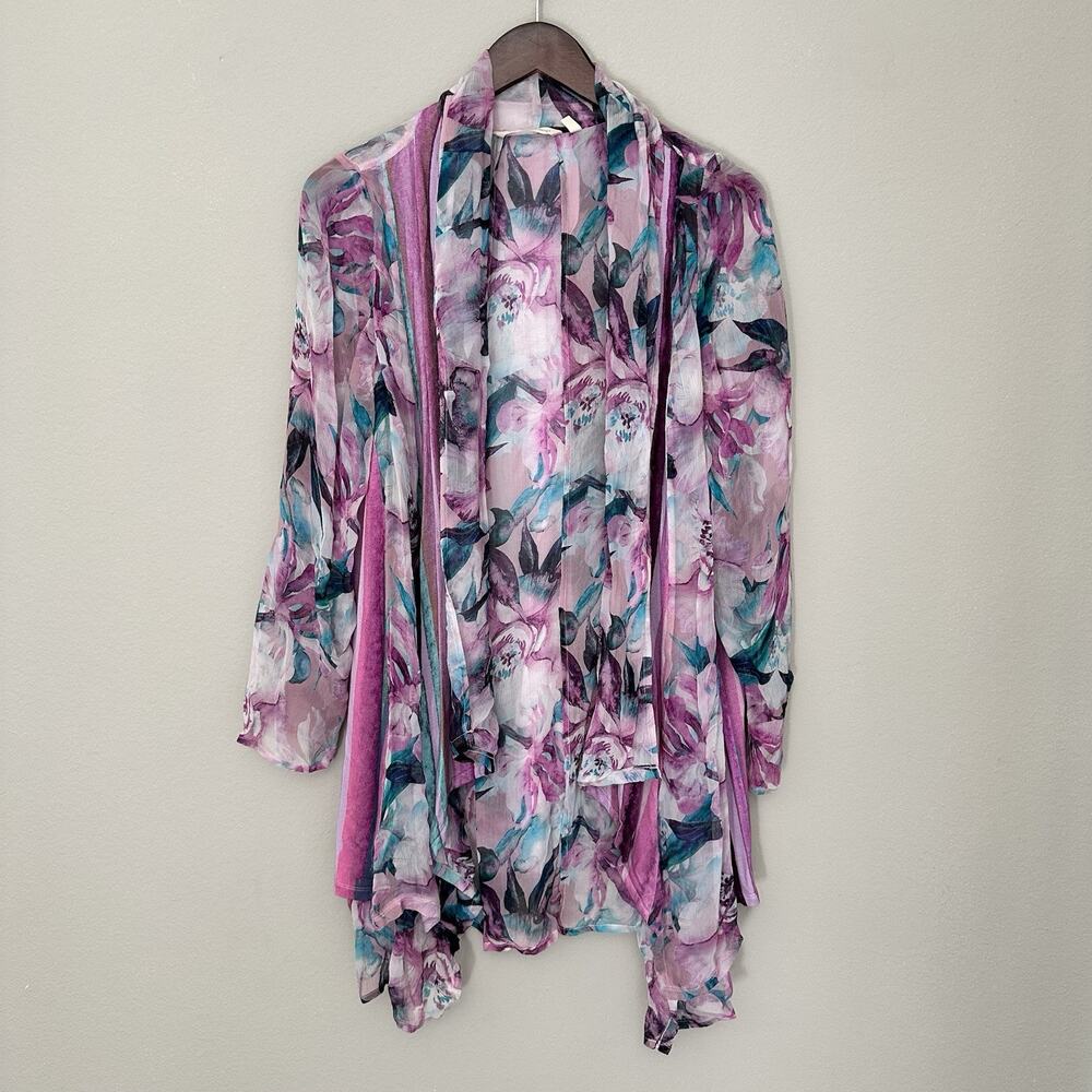 Soft Surroundings Watercolor Floral Cardigan Whimsigoth Artsy Boho Art to Wear
